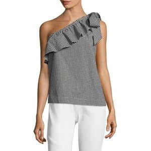 Vineyard vines navy gingham one shoulder shirt